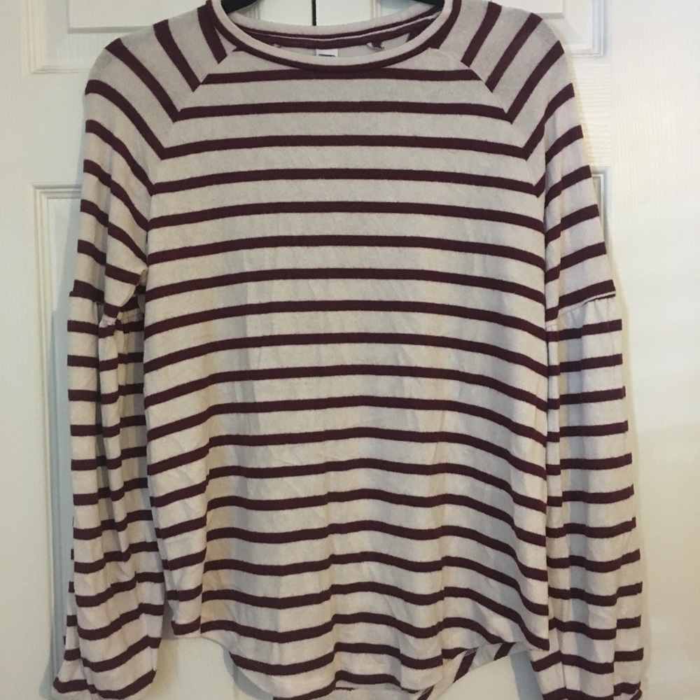 Cotton Striped Balloon Sleeve Top